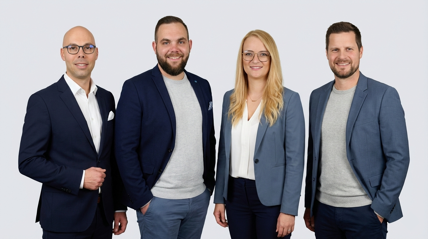 Das komplette vierköpfige Team von IT-Talentz (Marc Hempel, Saskia Zintl, Florian Zintl und Felix Weigl) für erfolgreiches IT-Recruiting in Bayern.